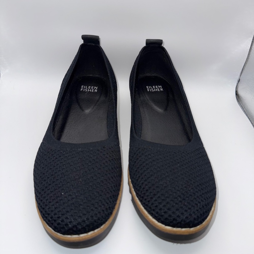 Eileen Fisher Black Knit Ballet Flats Womens 9 Slip On Quiet Luxury Office Work - Picture 10 of 11
